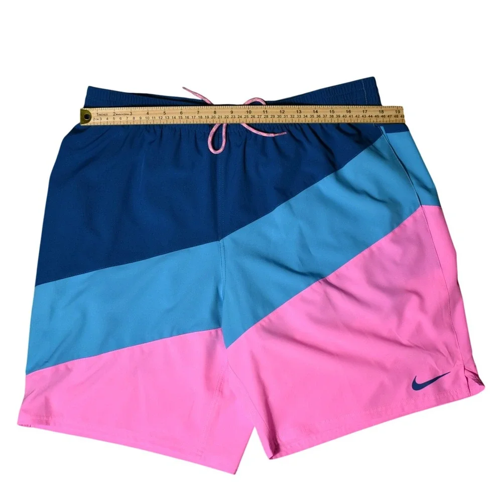 Nike Stretch Swim Shorts Trunks Men's XXL‎ Navy Turquoise Pink NWT NESSD470-670